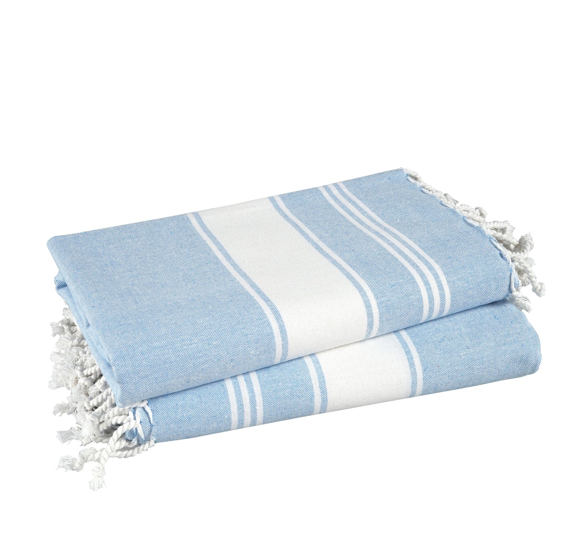 Set of 2 Chambray Turkish Beach Towels - Sky Blue